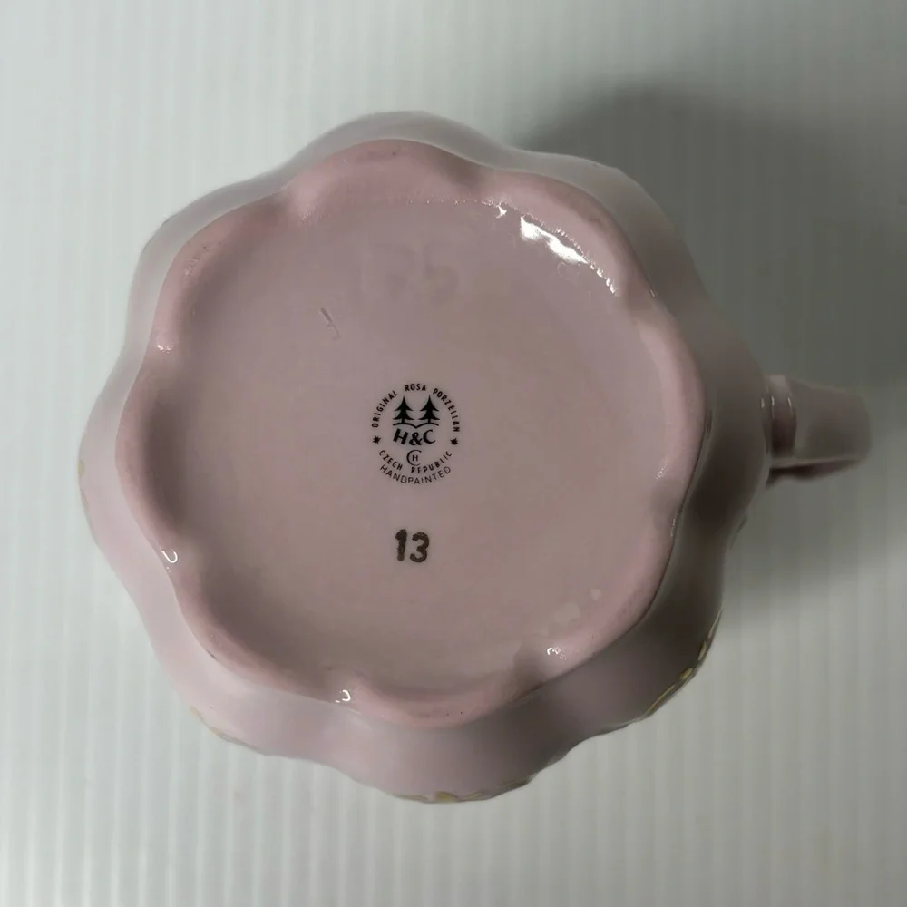 H & C Czech Original Rosa Porzelain Porcelain Mug Teacup Floral Spray Gold Trim